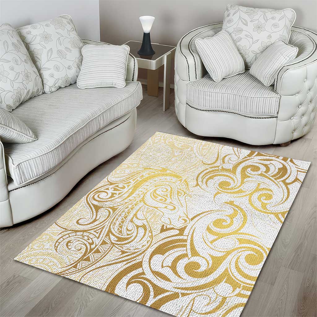 Gold And White Aoteara Horse Racing Area Rug NZ Maori Pattern