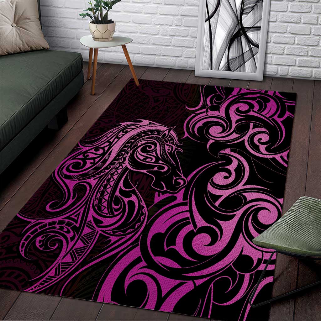 Pink Aoteara Horse Racing Area Rug NZ Maori Pattern