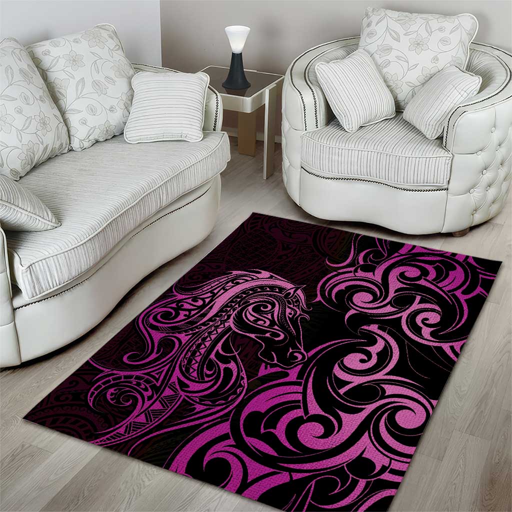 Pink Aoteara Horse Racing Area Rug NZ Maori Pattern