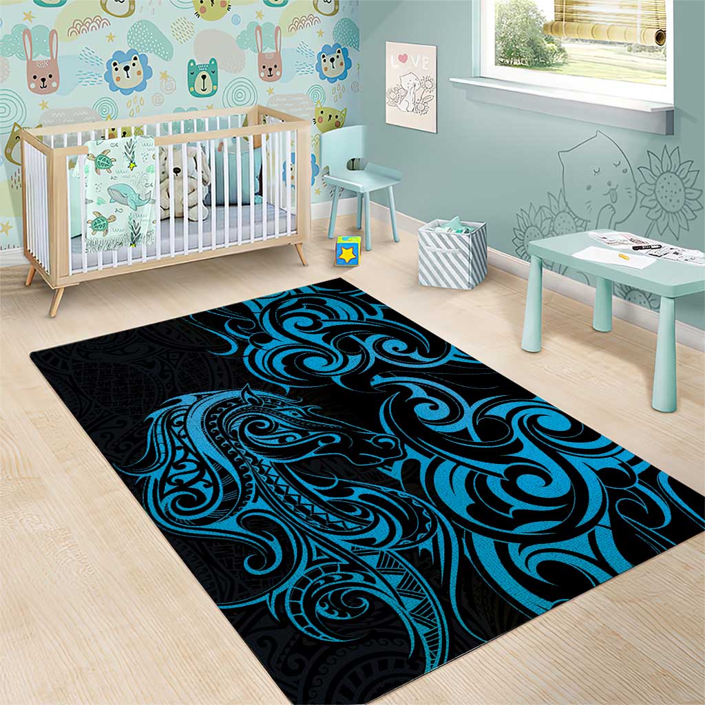 Blue Aoteara Horse Racing Area Rug NZ Maori Pattern