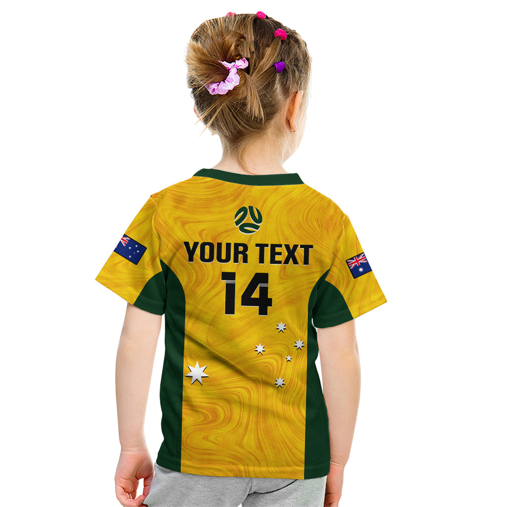 Personalised Australia Soccer Kid T Shirt Gold Matildas World Cup 2023 Go Champions LT14