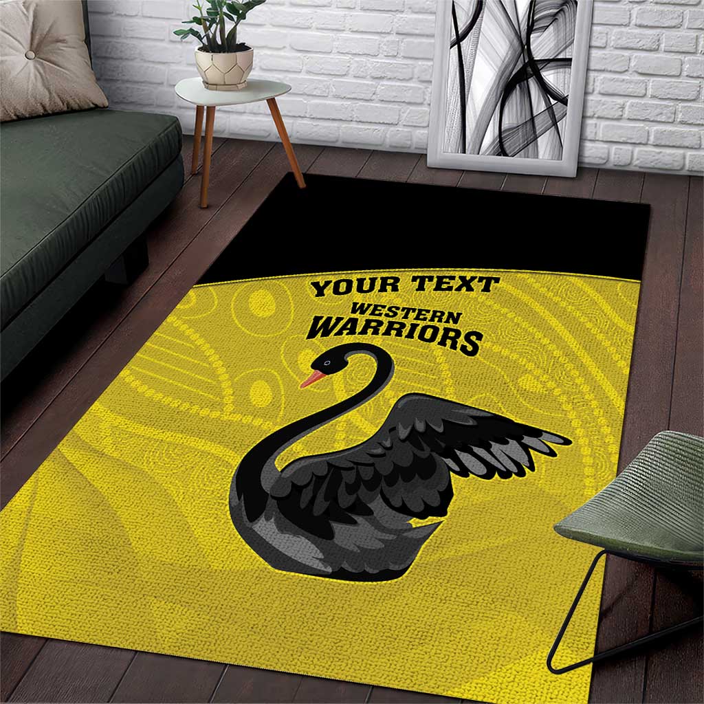 Custom Western Australia Cricket Area Rug Go Warriors Black Swans - Aboriginal Art