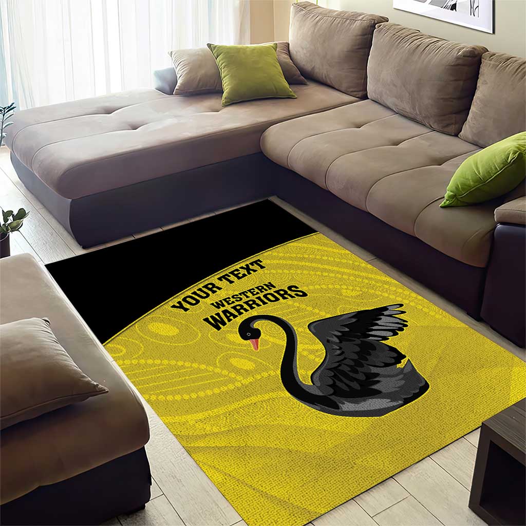 Custom Western Australia Cricket Area Rug Go Warriors Black Swans - Aboriginal Art