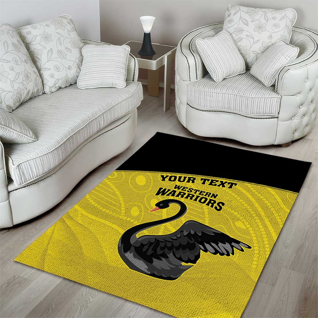 Custom Western Australia Cricket Area Rug Go Warriors Black Swans - Aboriginal Art