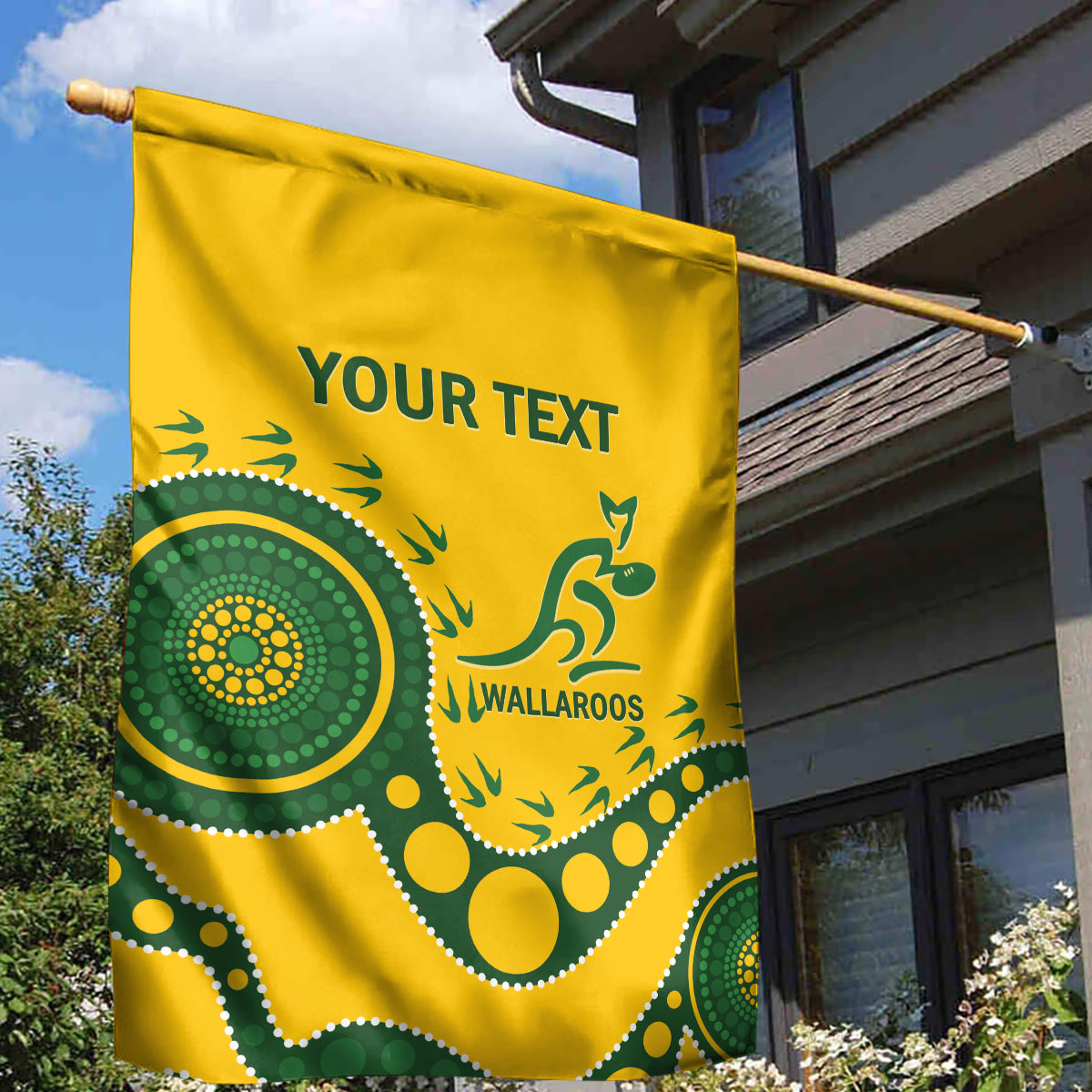 Custom Australia Rugby Garden Flag Go Wallaroos 2024 Pacific Aboriginal Art