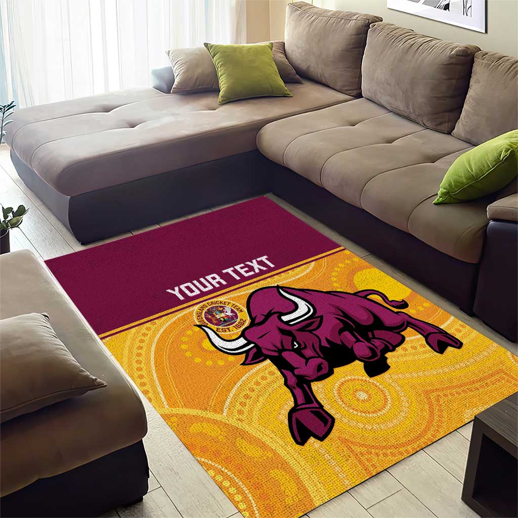 Custom Australia Queensland Cricket Area Rug Go Bulls - Aboriginal Art