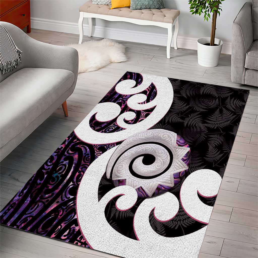 Aotearoa Koru Area Rug Purple Maori Paua Shell Mix Silver Fern