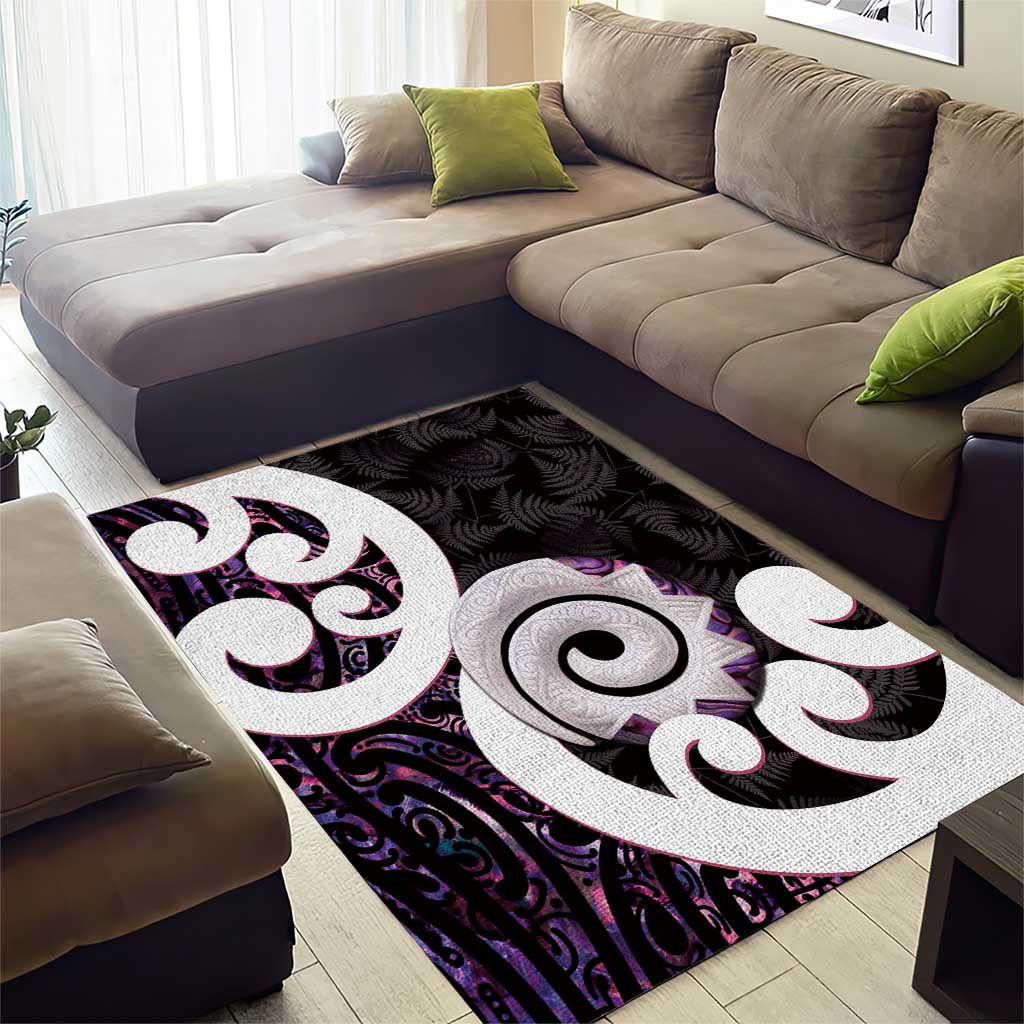 Aotearoa Koru Area Rug Purple Maori Paua Shell Mix Silver Fern