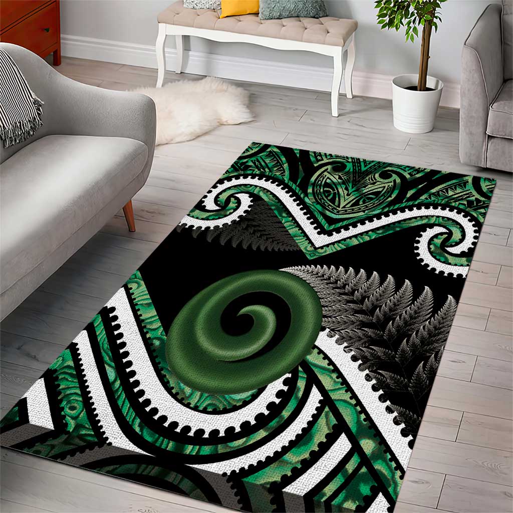 Koru Pounamu Aotearoa Area Rug Maori Paua Shell Mix Silver Fern