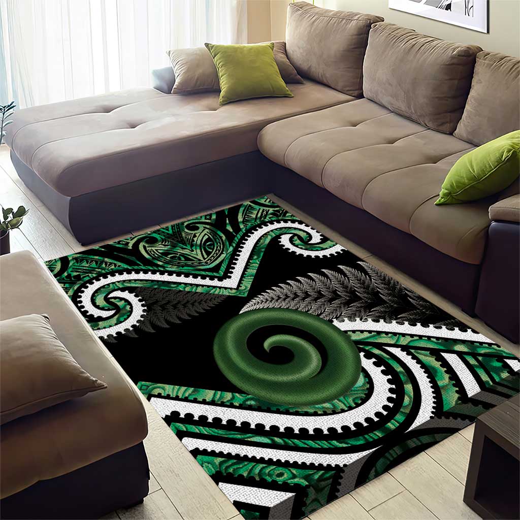 Koru Pounamu Aotearoa Area Rug Maori Paua Shell Mix Silver Fern