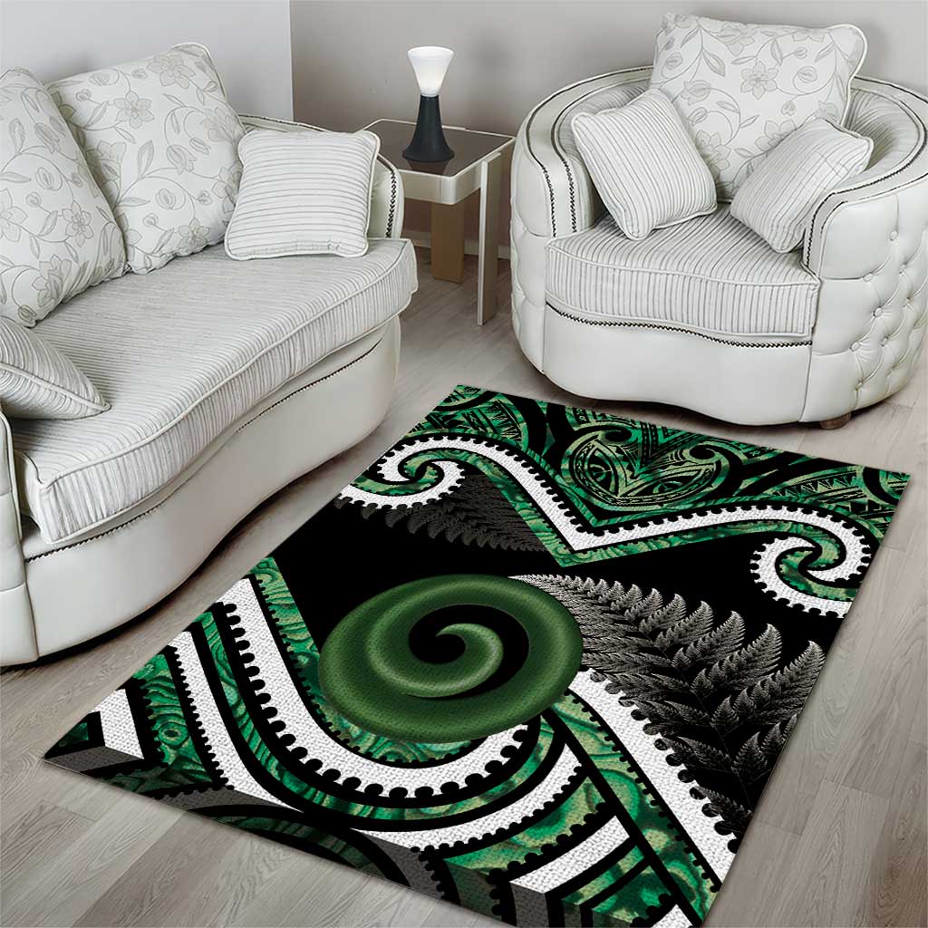 Koru Pounamu Aotearoa Area Rug Maori Paua Shell Mix Silver Fern