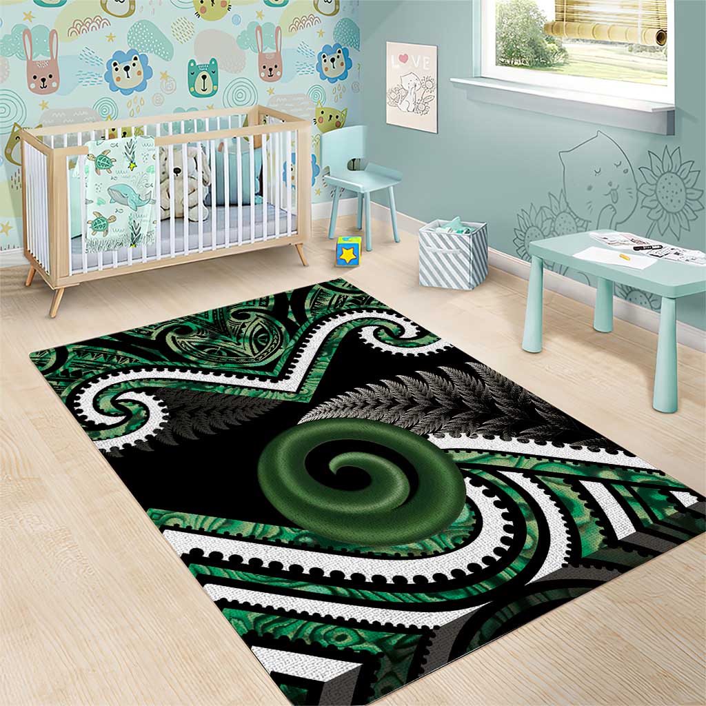 Koru Pounamu Aotearoa Area Rug Maori Paua Shell Mix Silver Fern