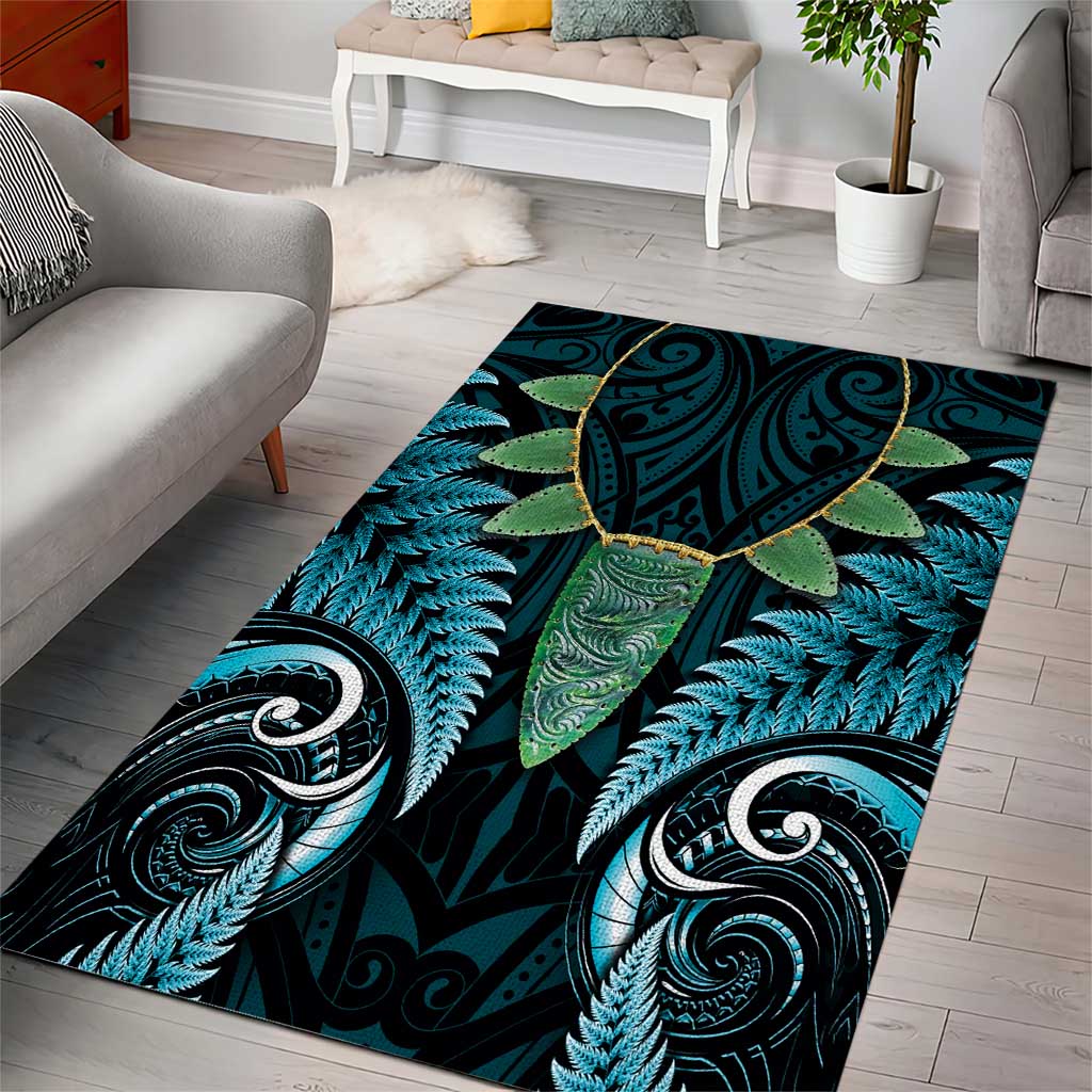 Aotearoa Pounamu Niho Area Rug Silver Fern Mix Maori Pattern - Turquoise