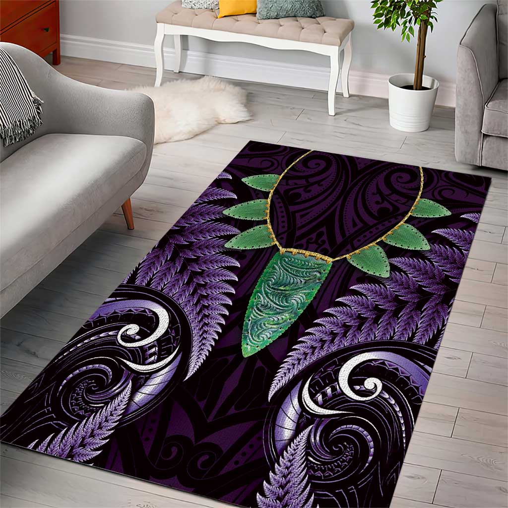 Aotearoa Pounamu Niho Area Rug Silver Fern Mix Maori Pattern - Purple