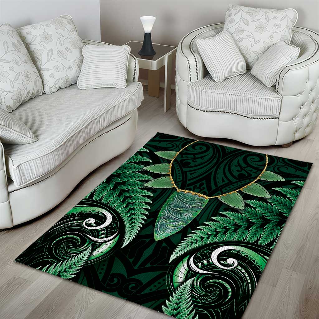 Aotearoa Pounamu Niho Area Rug Silver Fern Mix Maori Pattern - Green