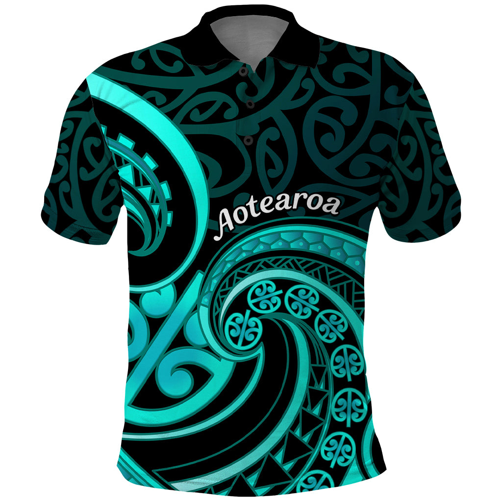 Turquoise New Zealand Mangopare Polo Shirt Aotearoa Maori Koru Style