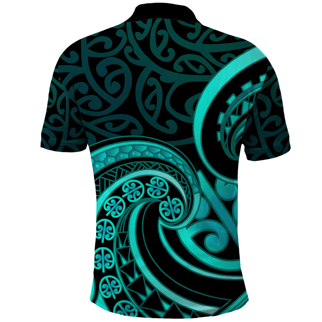 Turquoise New Zealand Mangopare Polo Shirt Aotearoa Maori Koru Style