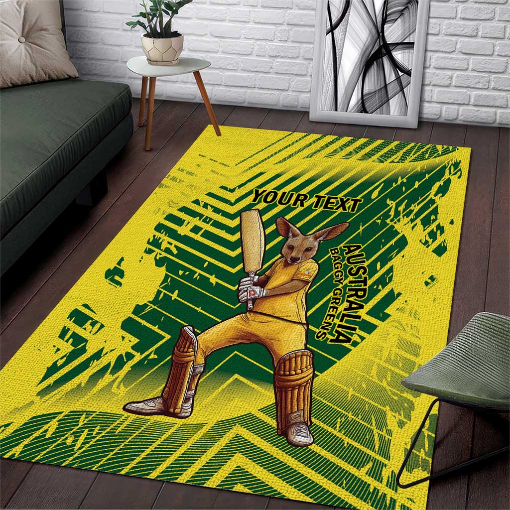 Custom Australia Cricket Area Rug Aussie Baggy Greens - Kangaroo Mascot Style