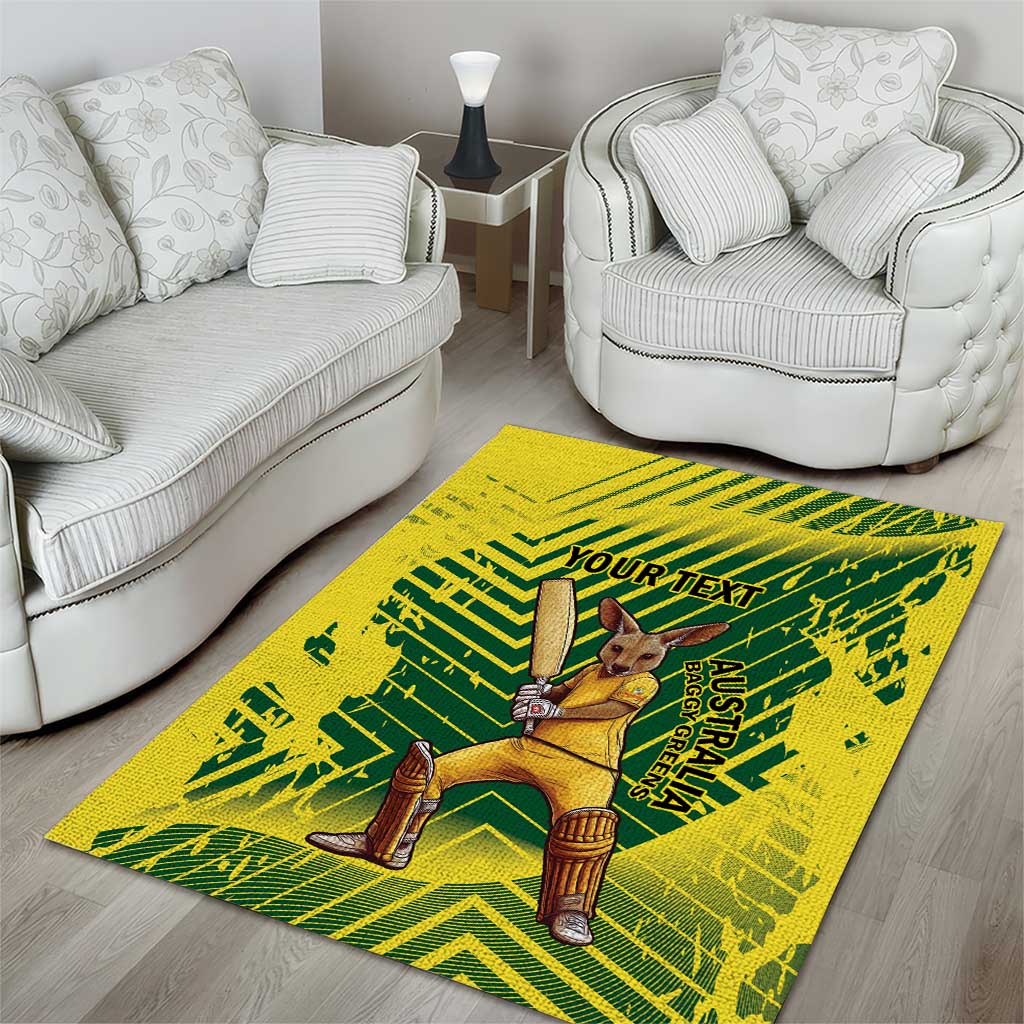 Custom Australia Cricket Area Rug Aussie Baggy Greens - Kangaroo Mascot Style