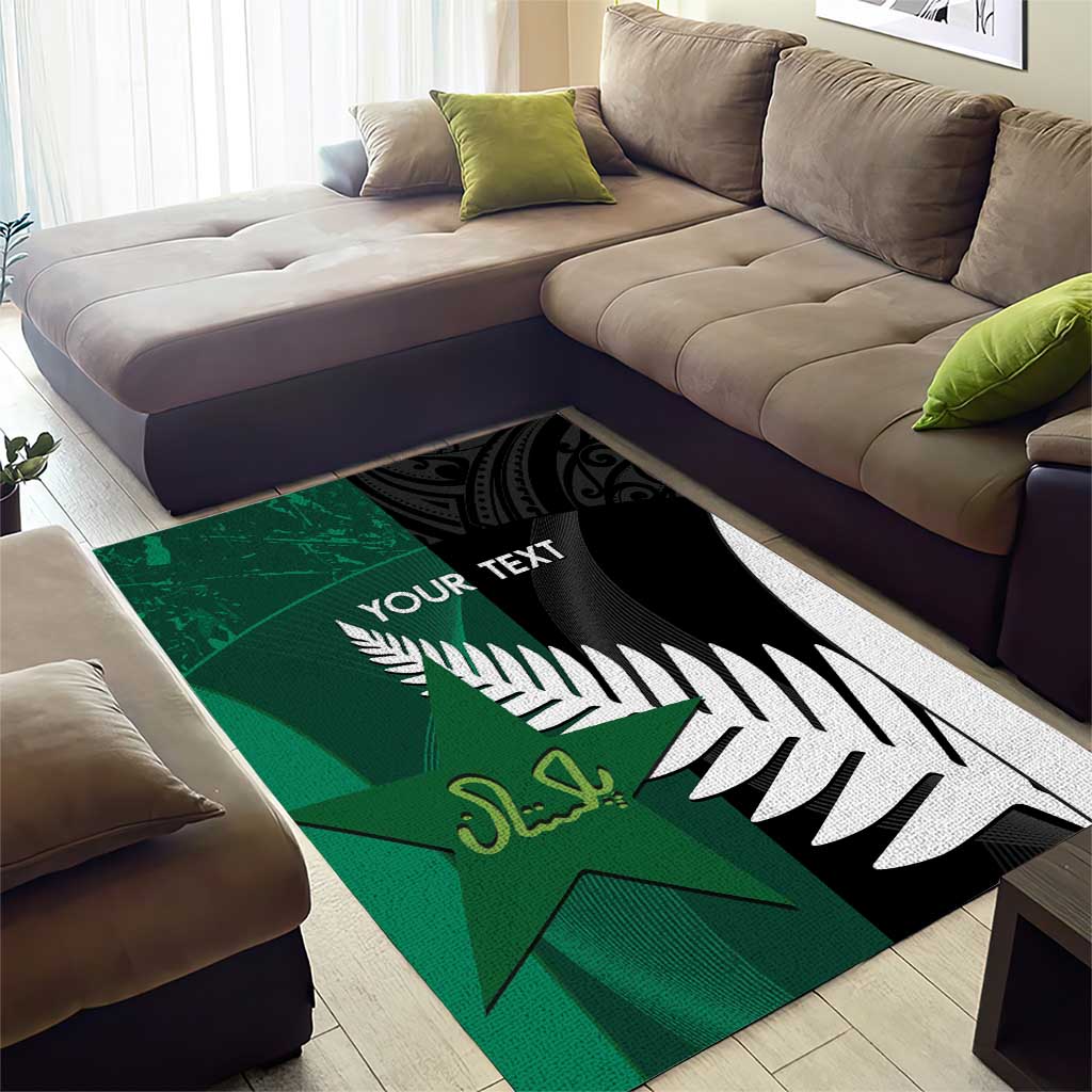 Custom New Zealand And Pakistan Cricket Area Rug 2025 Black Cap Shaheens Together