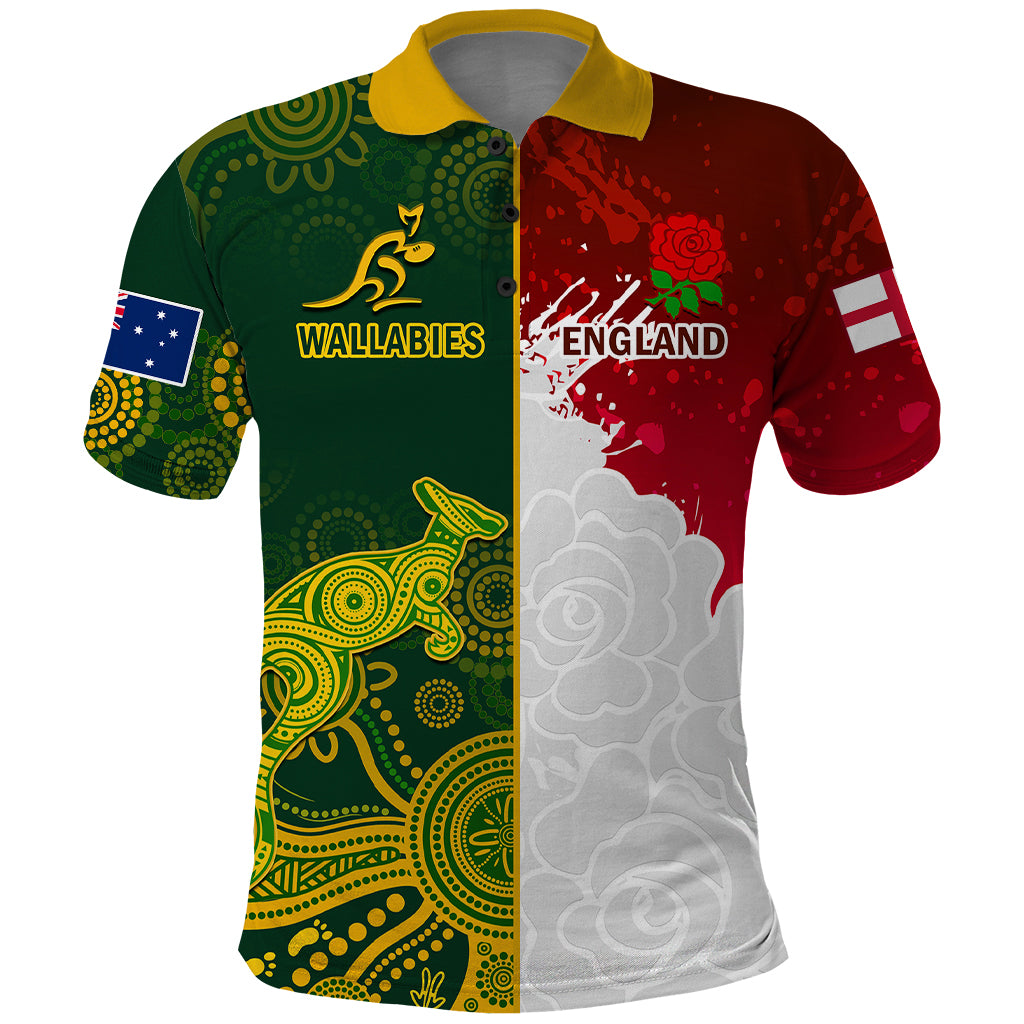 personalised-australia-and-england-rugby-polo-shirt-indigenous-wallabies-with-red-roses-sporty-version