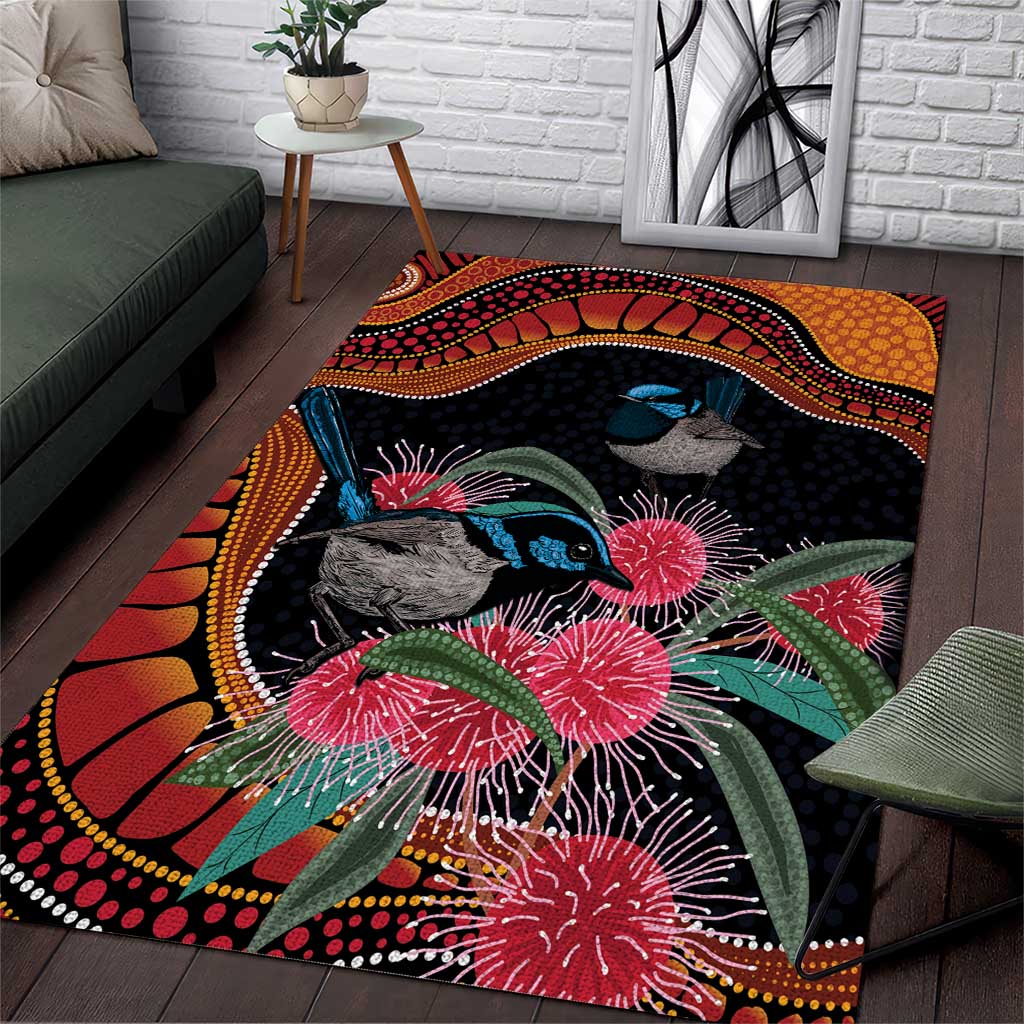 Hakea Flower And Fairy Wren Australia Area Rug Aboriginal Art