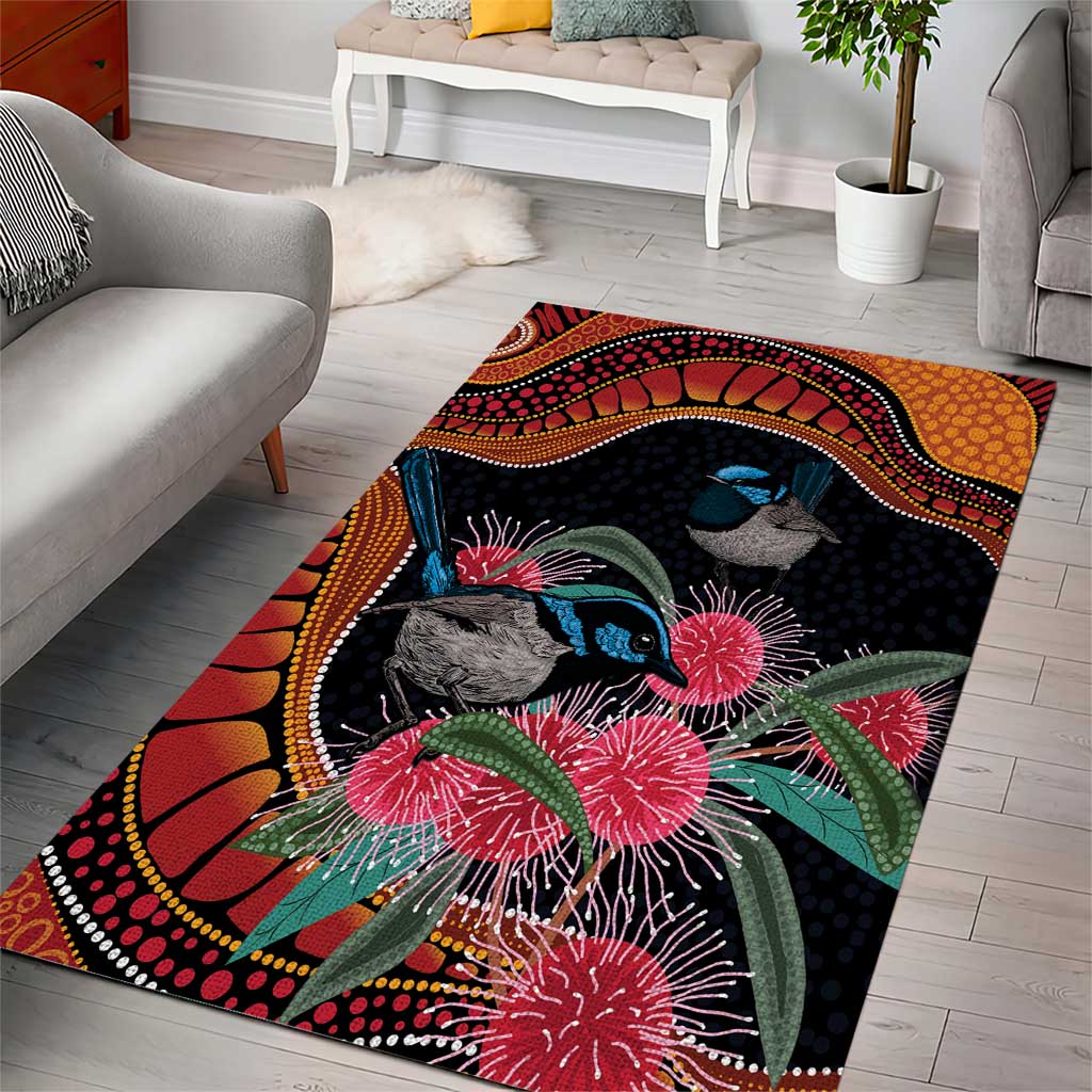 Hakea Flower And Fairy Wren Australia Area Rug Aboriginal Art