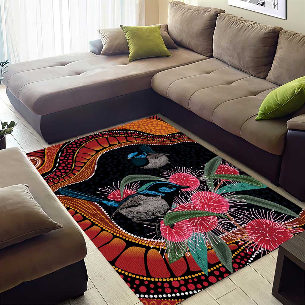 Hakea Flower And Fairy Wren Australia Area Rug Aboriginal Art