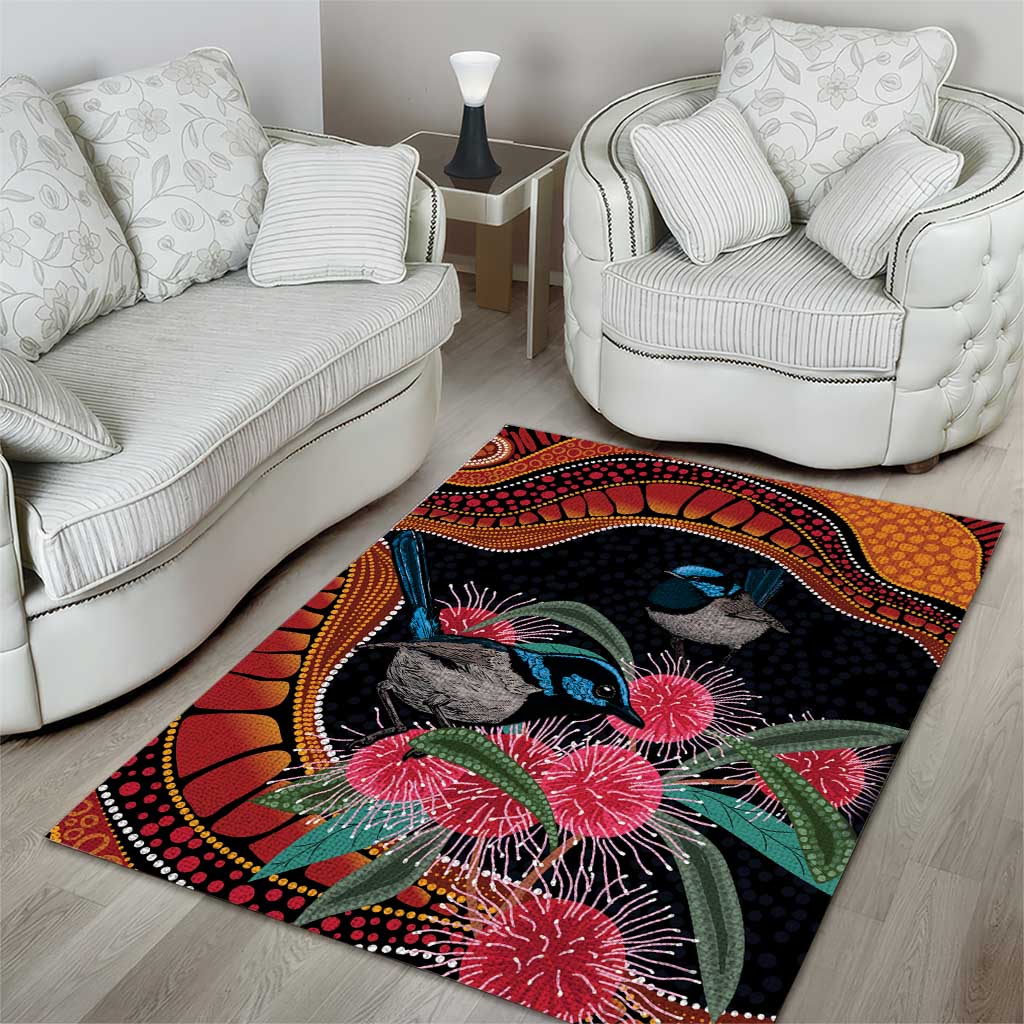 Hakea Flower And Fairy Wren Australia Area Rug Aboriginal Art