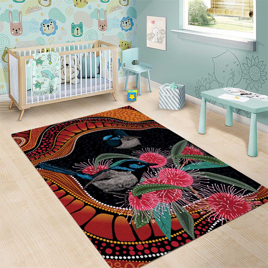 Hakea Flower And Fairy Wren Australia Area Rug Aboriginal Art