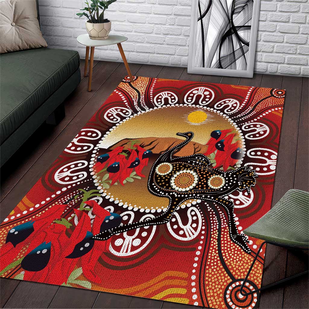 Sturt's Desert Pea And Emu Australia Area Rug Uluru Aboriginal Art