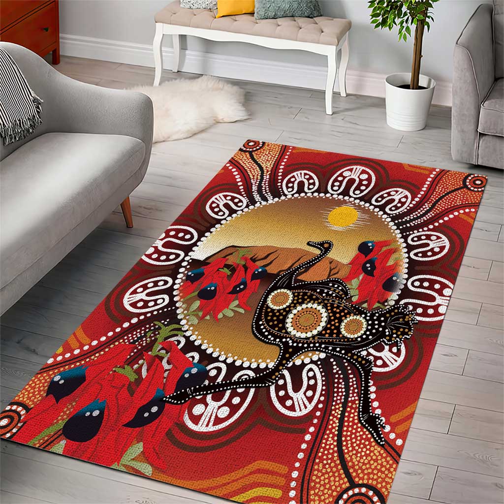 Sturt's Desert Pea And Emu Australia Area Rug Uluru Aboriginal Art