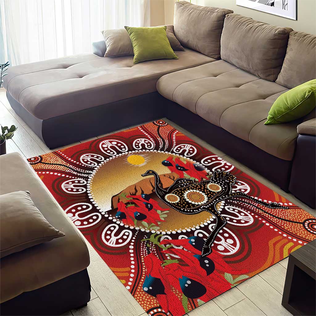 Sturt's Desert Pea And Emu Australia Area Rug Uluru Aboriginal Art