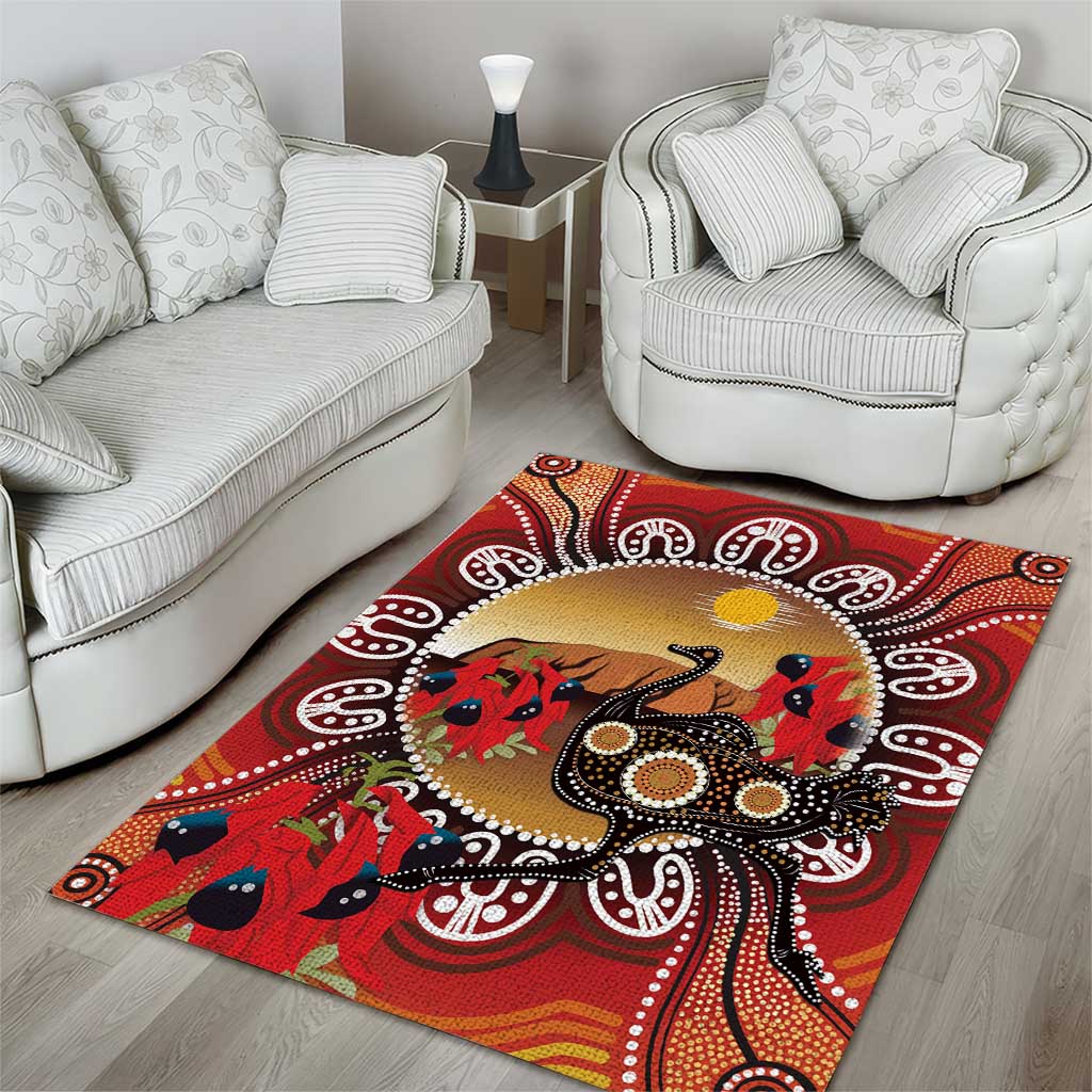 Sturt's Desert Pea And Emu Australia Area Rug Uluru Aboriginal Art