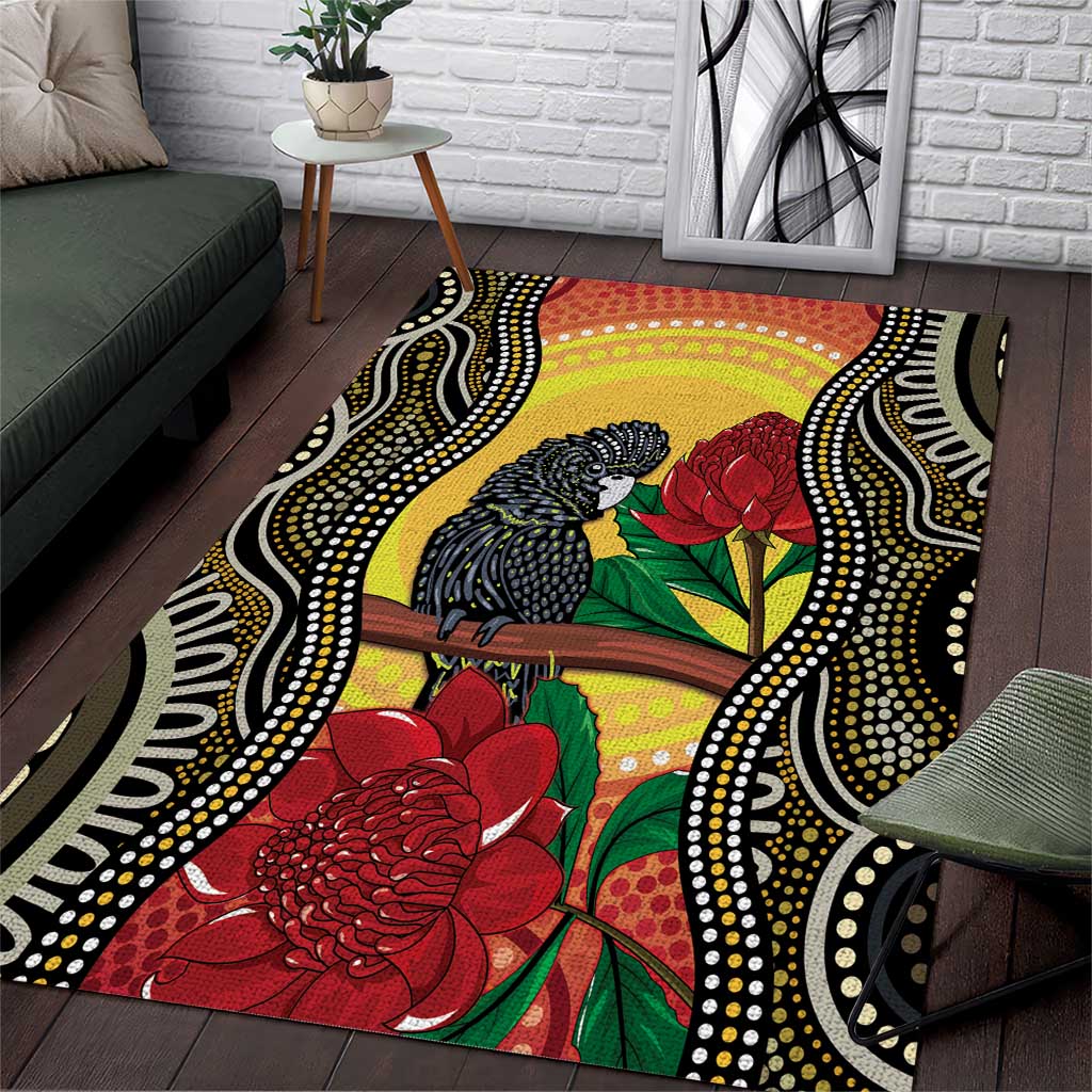 Waratah And Banksian Cockatoo Area Rug Aboriginal Art