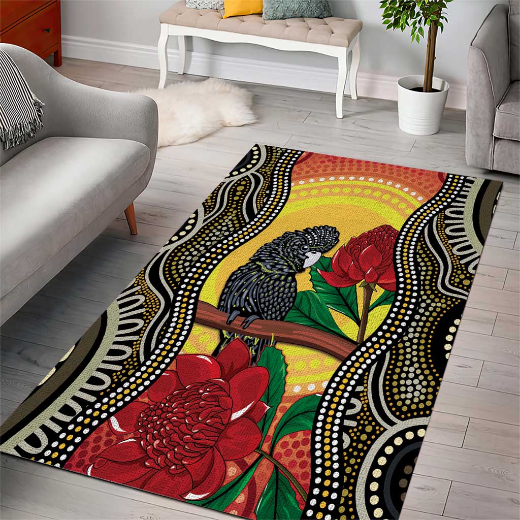 Waratah And Banksian Cockatoo Area Rug Aboriginal Art