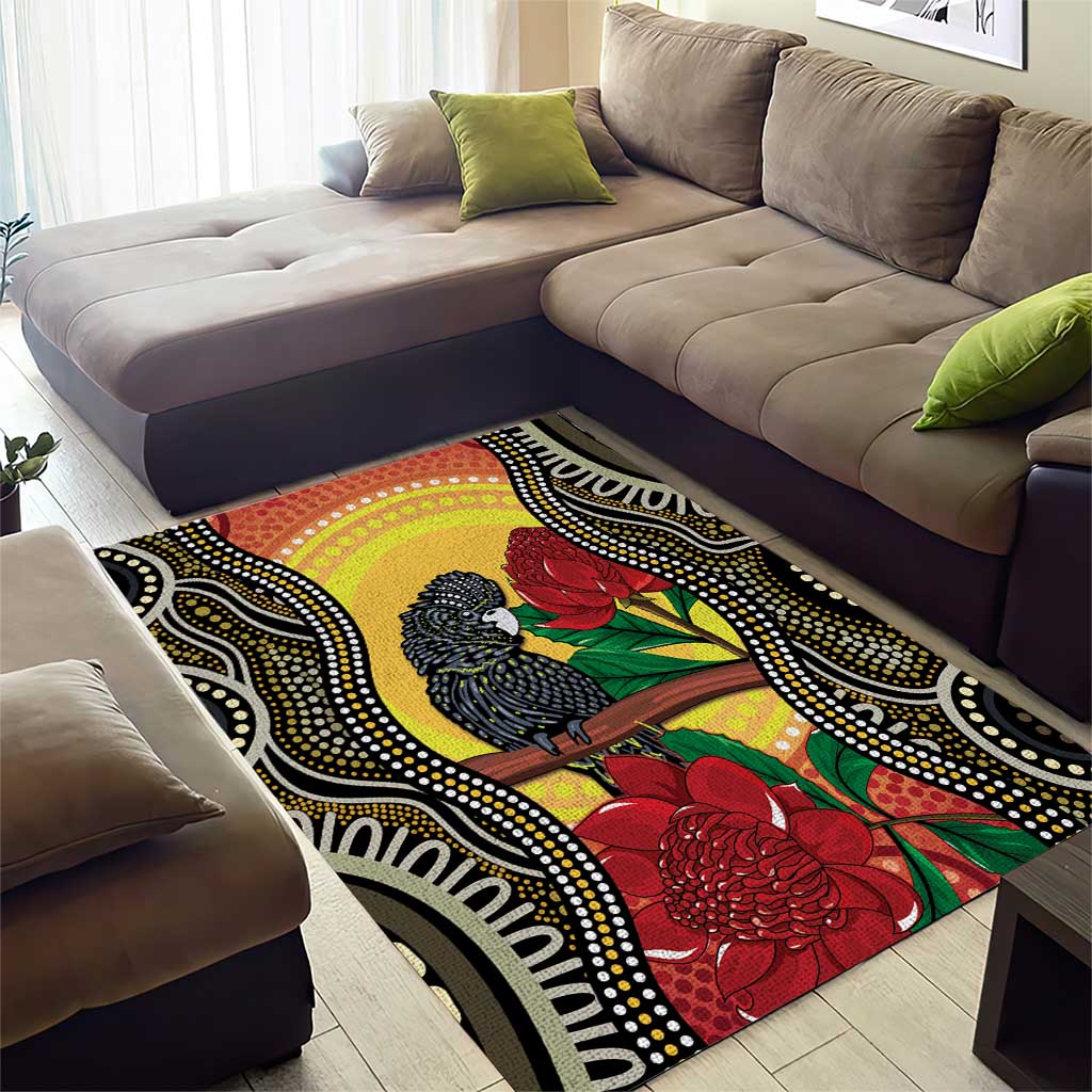 Waratah And Banksian Cockatoo Area Rug Aboriginal Art