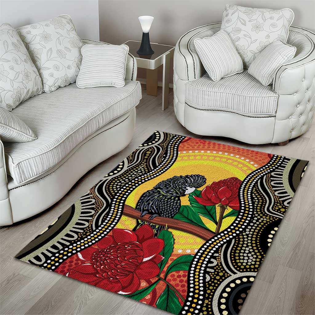 Waratah And Banksian Cockatoo Area Rug Aboriginal Art