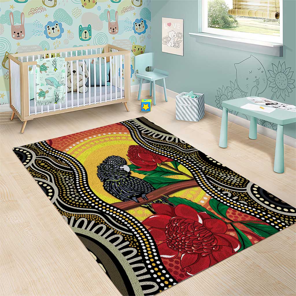 Waratah And Banksian Cockatoo Area Rug Aboriginal Art