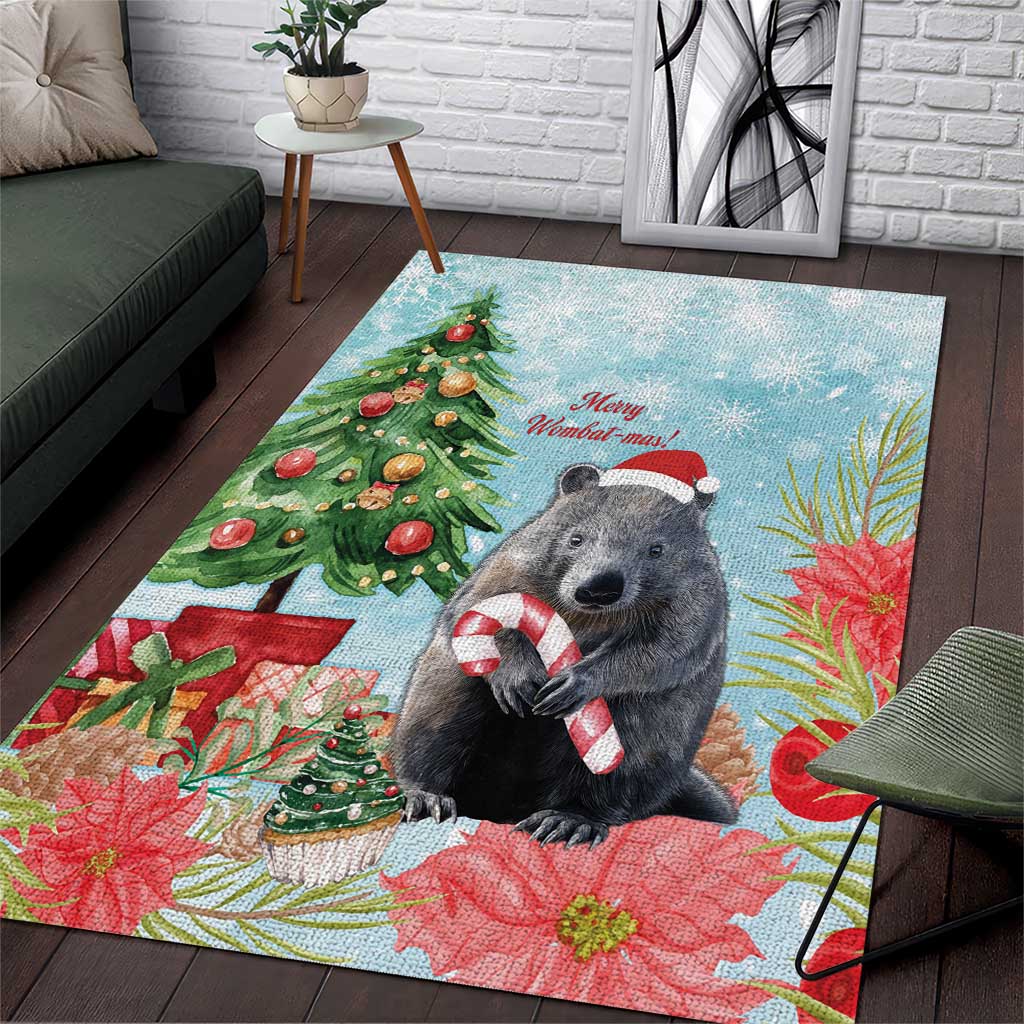 Australia Christmas Area Rug Merry Wombat-mas Watercolor Style