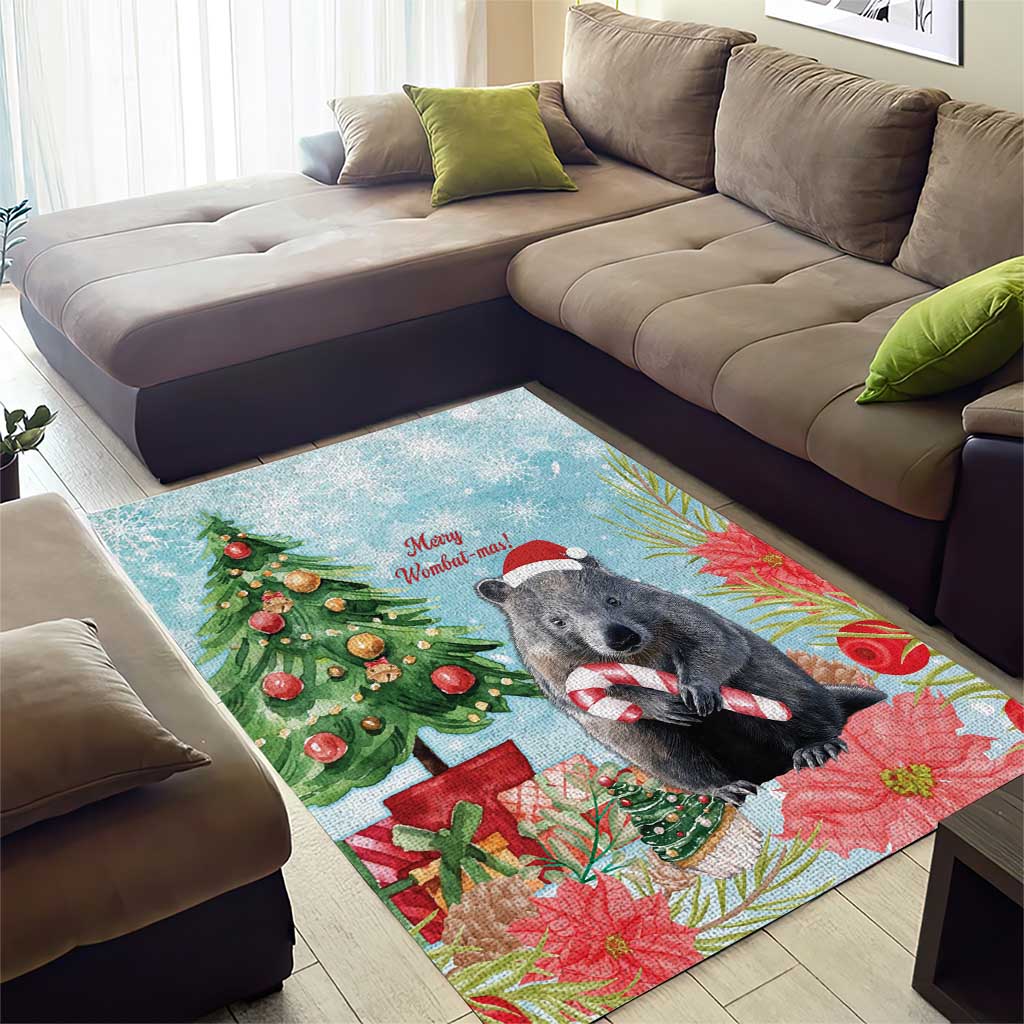 Australia Christmas Area Rug Merry Wombat-mas Watercolor Style