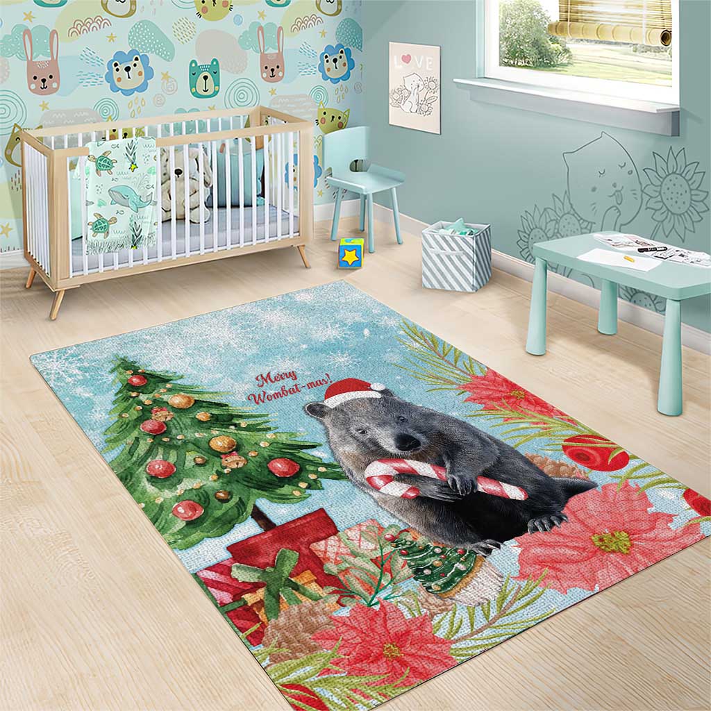 Australia Christmas Area Rug Merry Wombat-mas Watercolor Style