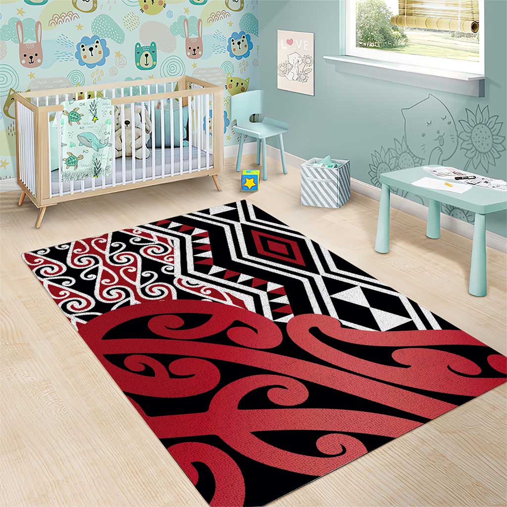 New Zealand Area Rug Aotearoa Kowhaiwhai Mix Taniko Art - Red