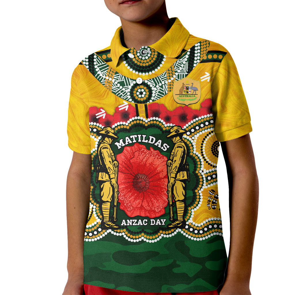 Matildas ANZAC Day 2024 Kid Polo Shirt Australian Army We Will Remember Them Aboriginal Art