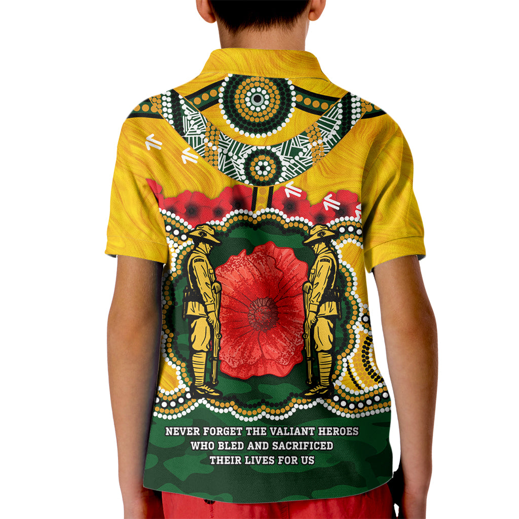 Matildas ANZAC Day 2024 Kid Polo Shirt Australian Army We Will Remember Them Aboriginal Art