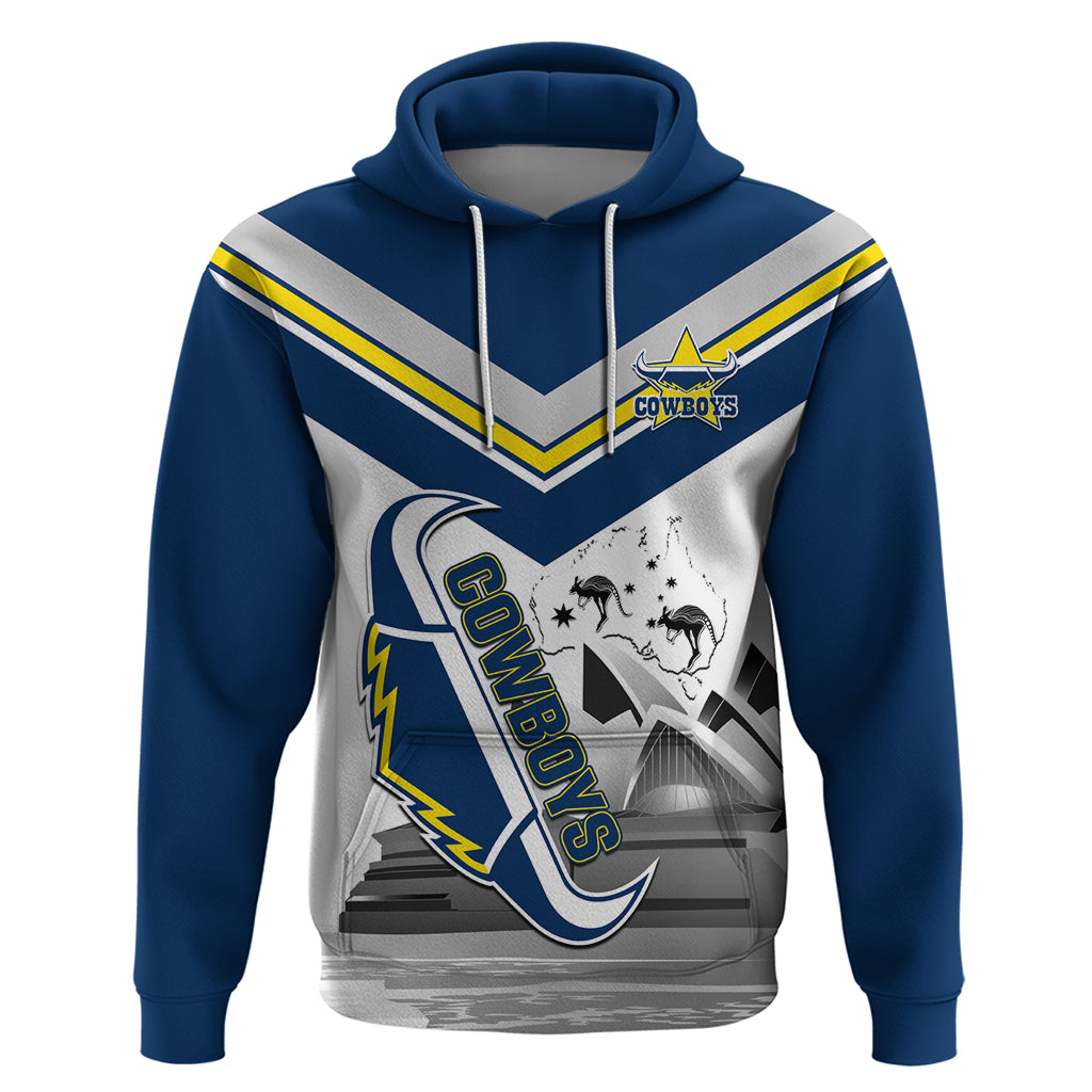 Custom Australia Day Cowboys Hoodie NRL 2024 Sydney Opera House With Map