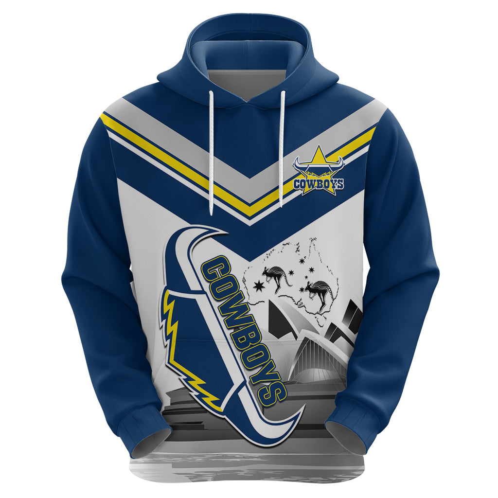 Custom Australia Day Cowboys Hoodie NRL 2024 Sydney Opera House With Map