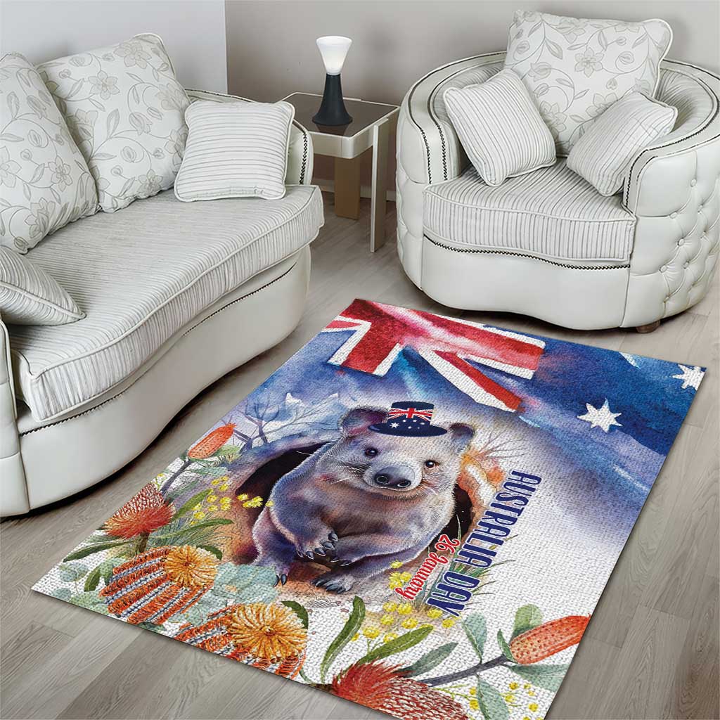 Wombat Australia Day Area Rug Happy 26 January - Banksia Watercolor