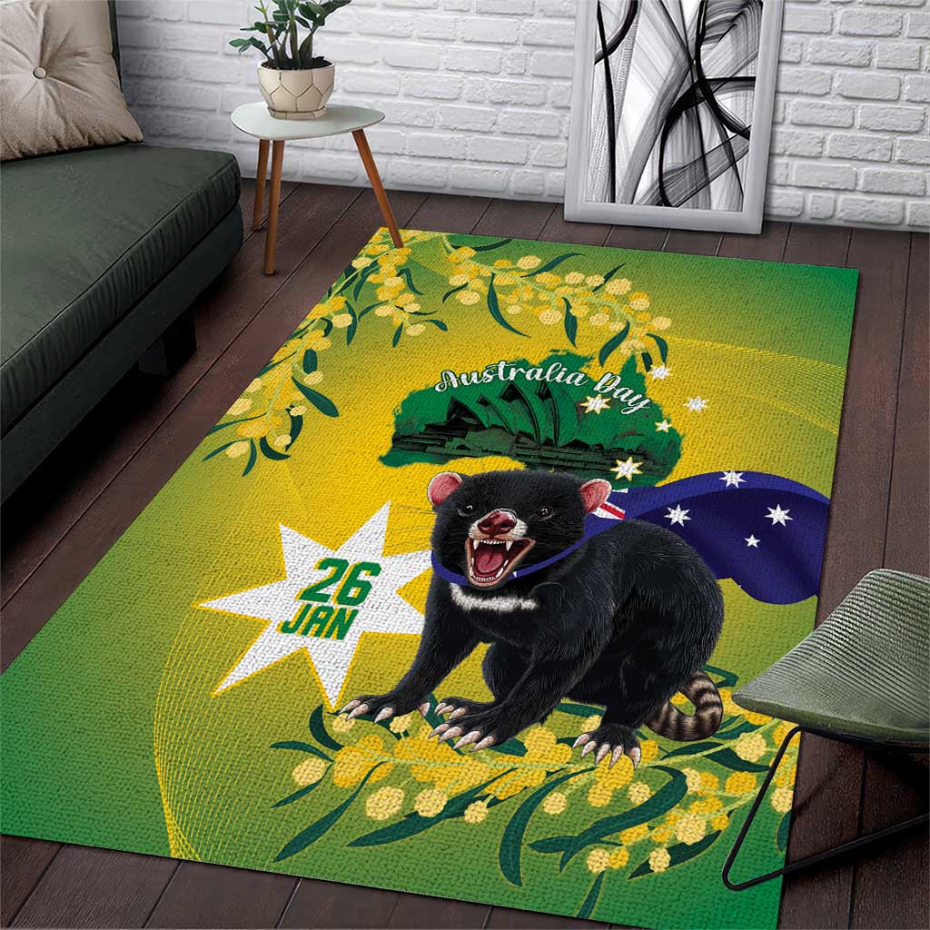 Tasimania Devil Australia Day Area Rug Aussie Aussie Aussie Oi! Oi! Oi! - Green