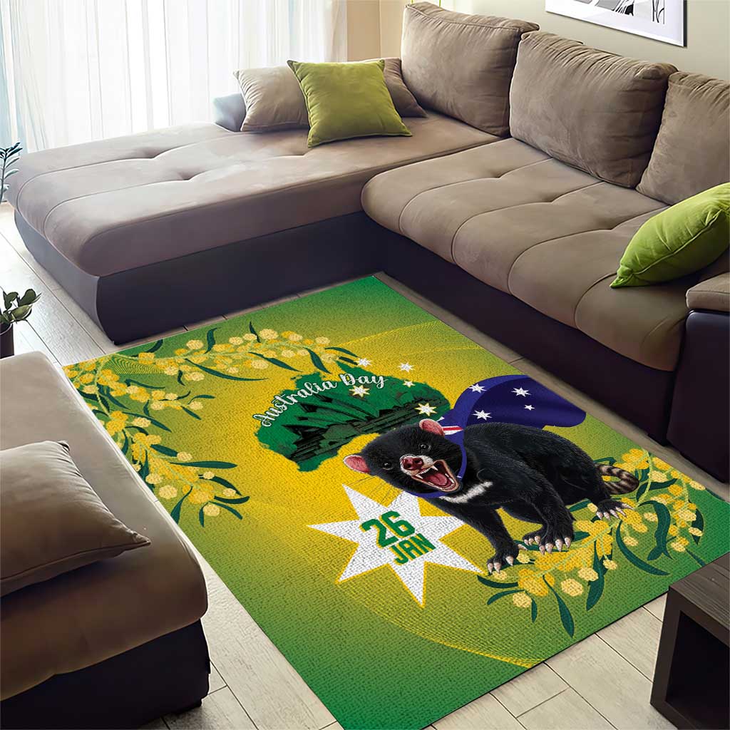 Tasimania Devil Australia Day Area Rug Aussie Aussie Aussie Oi! Oi! Oi! - Green